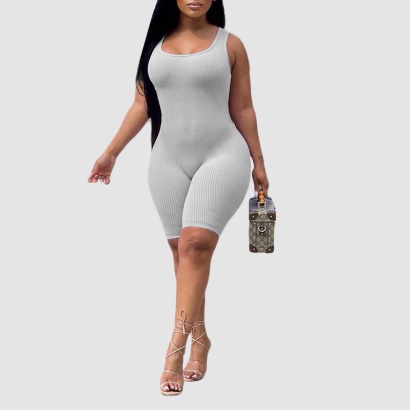 Ribbed Knit Sleeveless Jumpsuit Khaki / XL