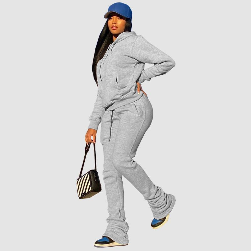 Solid Color Hoodies & Piled Pant Set Pink / XL