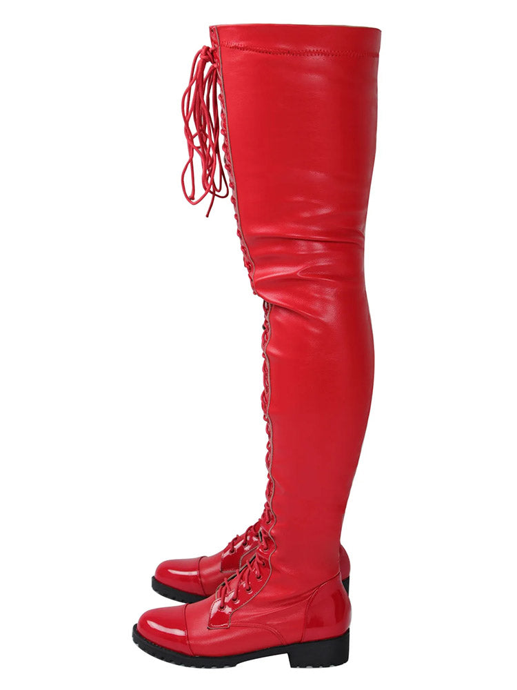 Lace Up PU Leather Boots Red / 10