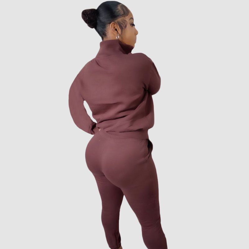 Zipper Sweatshirt & Drawstring Waist Pants Set Purple / XL