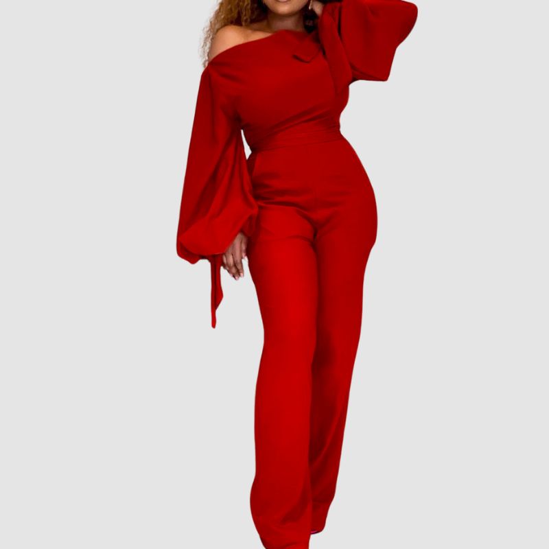 Off Shoulder Wide Leg Jumpsuit Green / XL