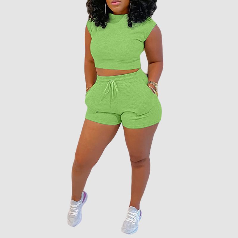 Sleeveless Crop Top & Drawstring Short Pant Set Orange / XL