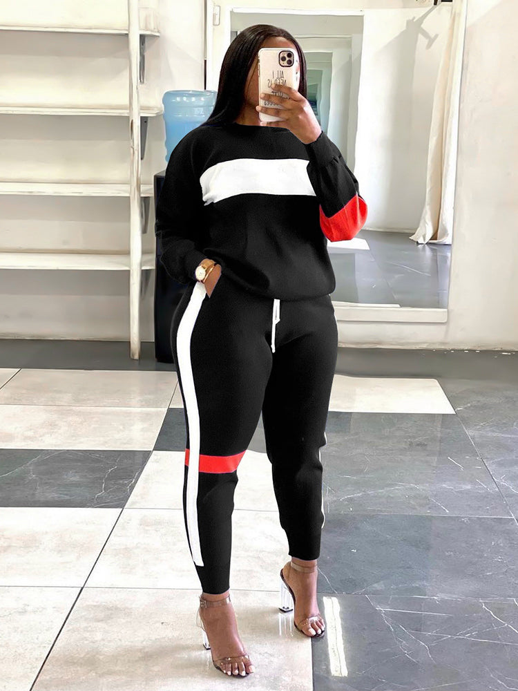 Stitching Striped Casual Style Set Black / 2XL