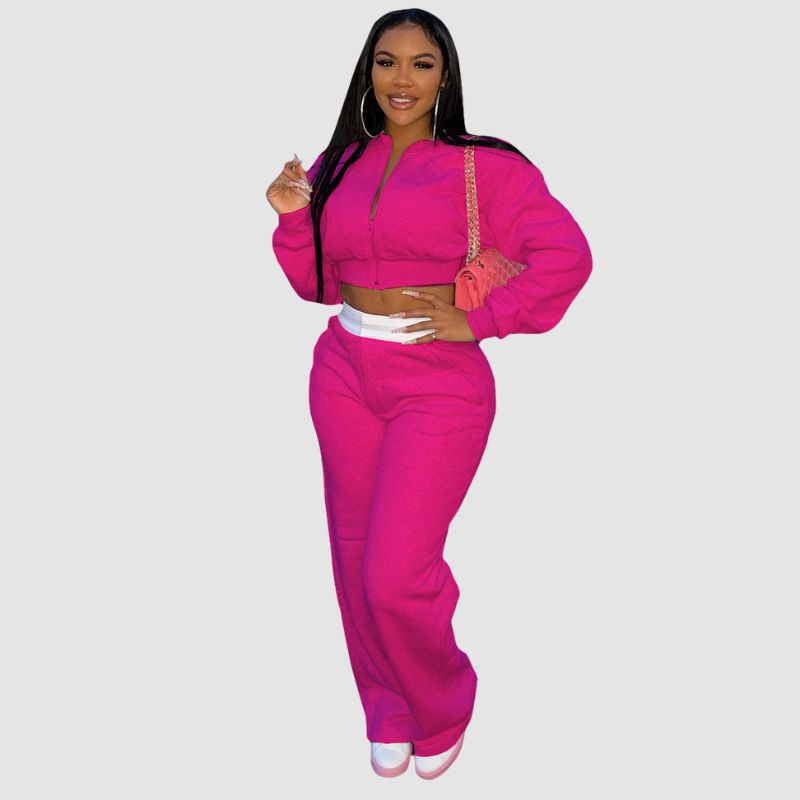 Zipper Sweatshirt & Wide Leg Pant Set Green / XL
