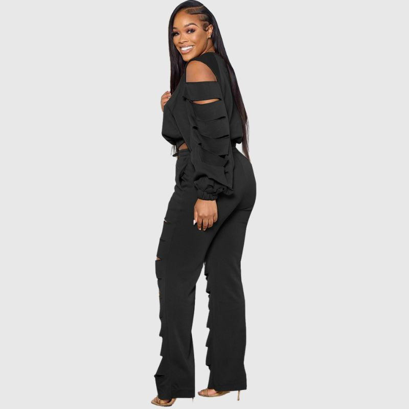 Hollow Out Design Pant Set Red / XL