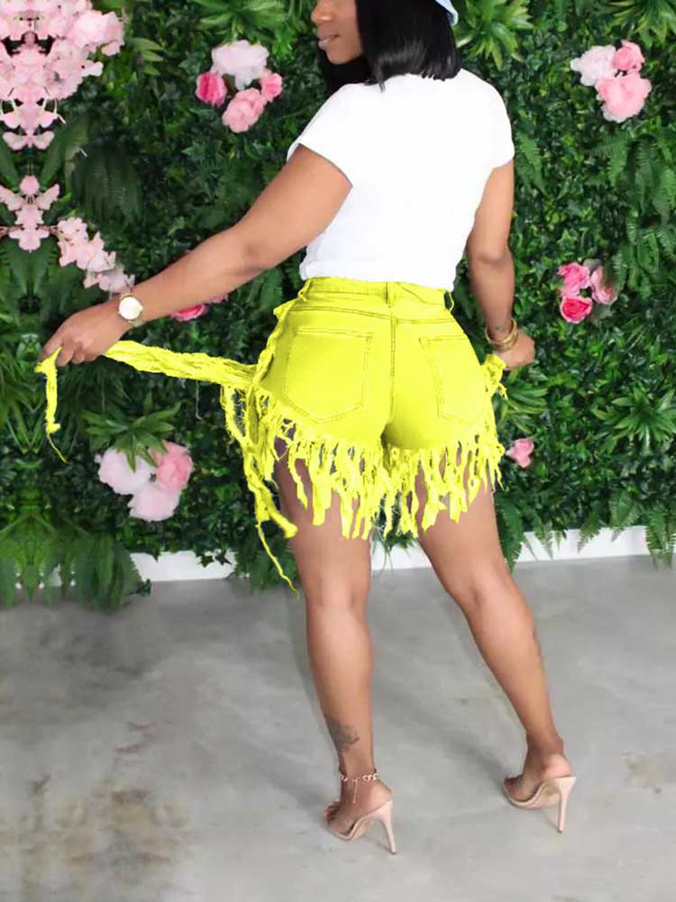 Denim Tassel Shorts Black / XL