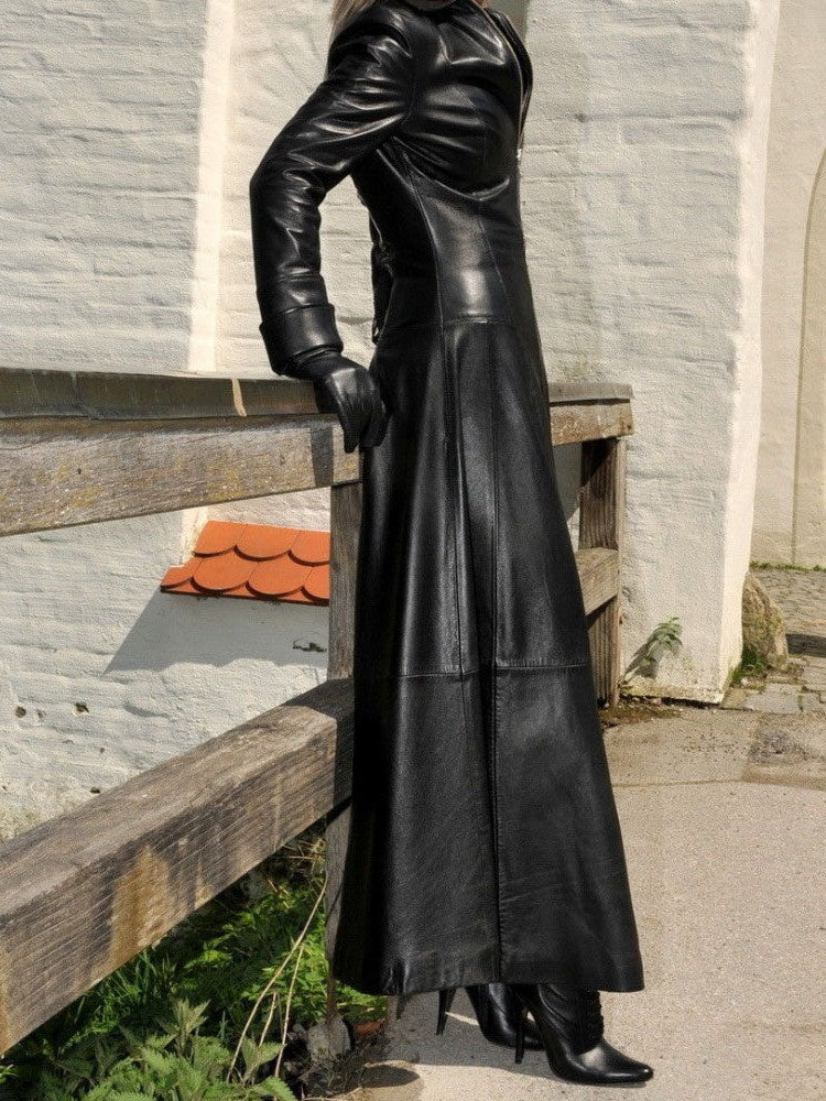 PU Leather Zipper Design Coat Black / 2XL