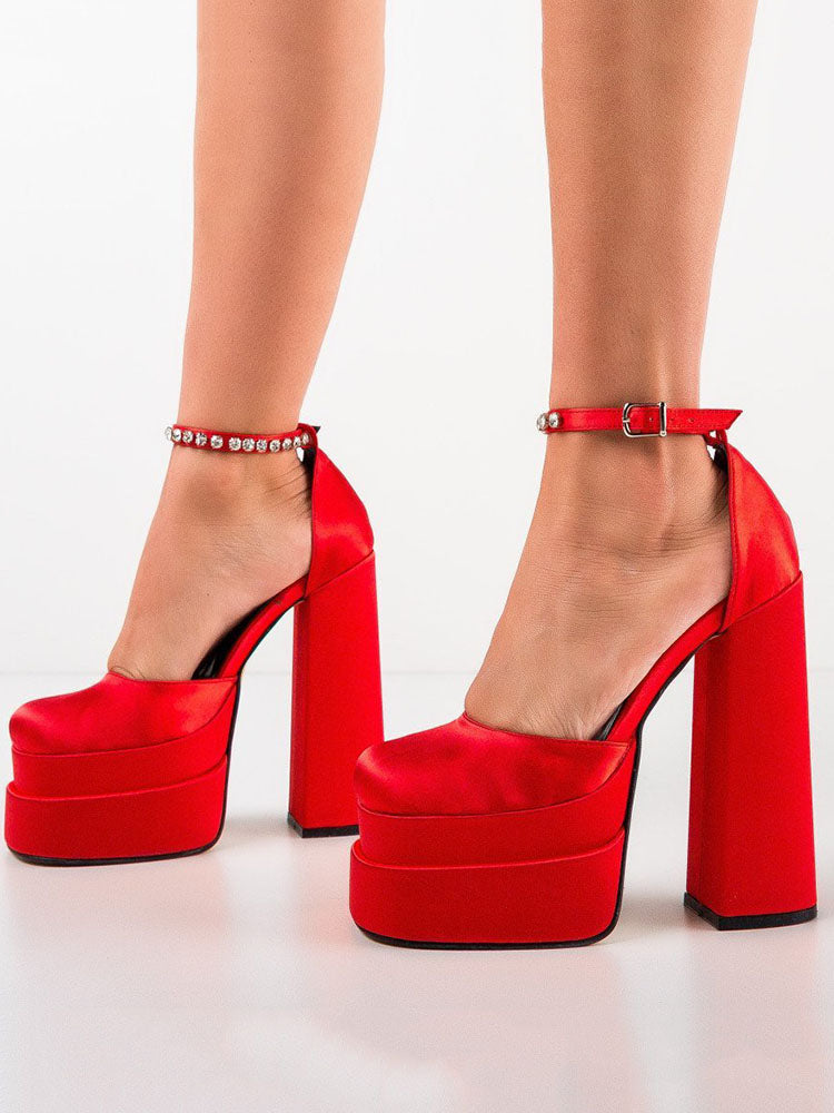 Rhinestone Decor Platform Heels Rose / 4/4.5