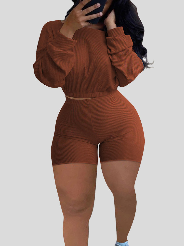 Ribbed Shorts Set Blue Gray / 2XL