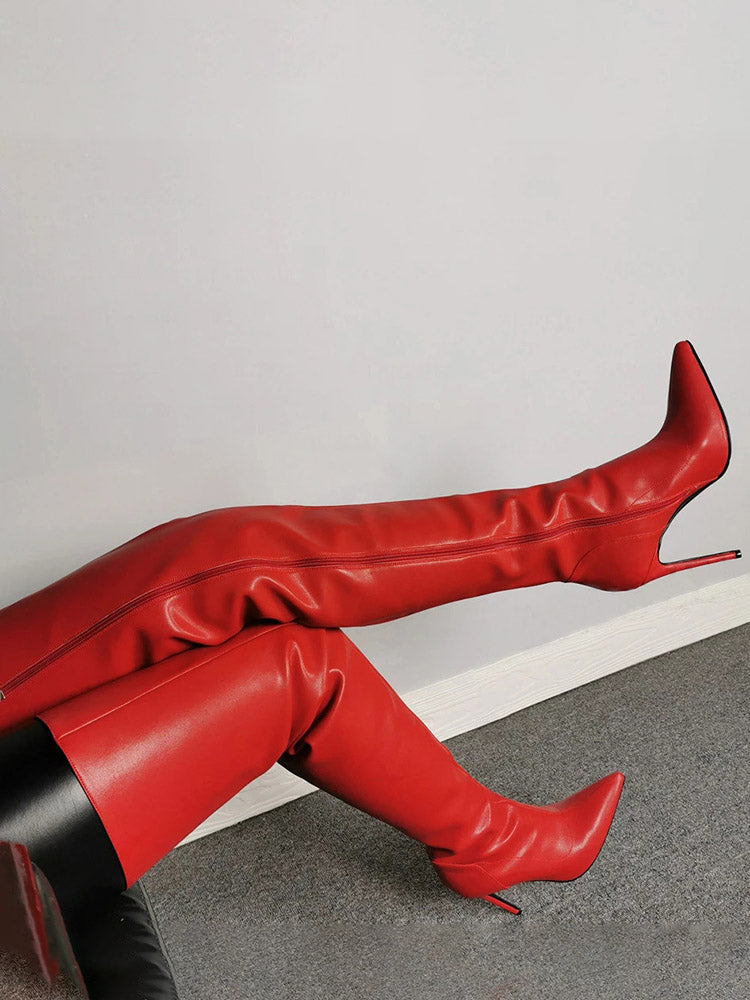 Full Zip Over The Knee Leather Boots Rose / 8.5