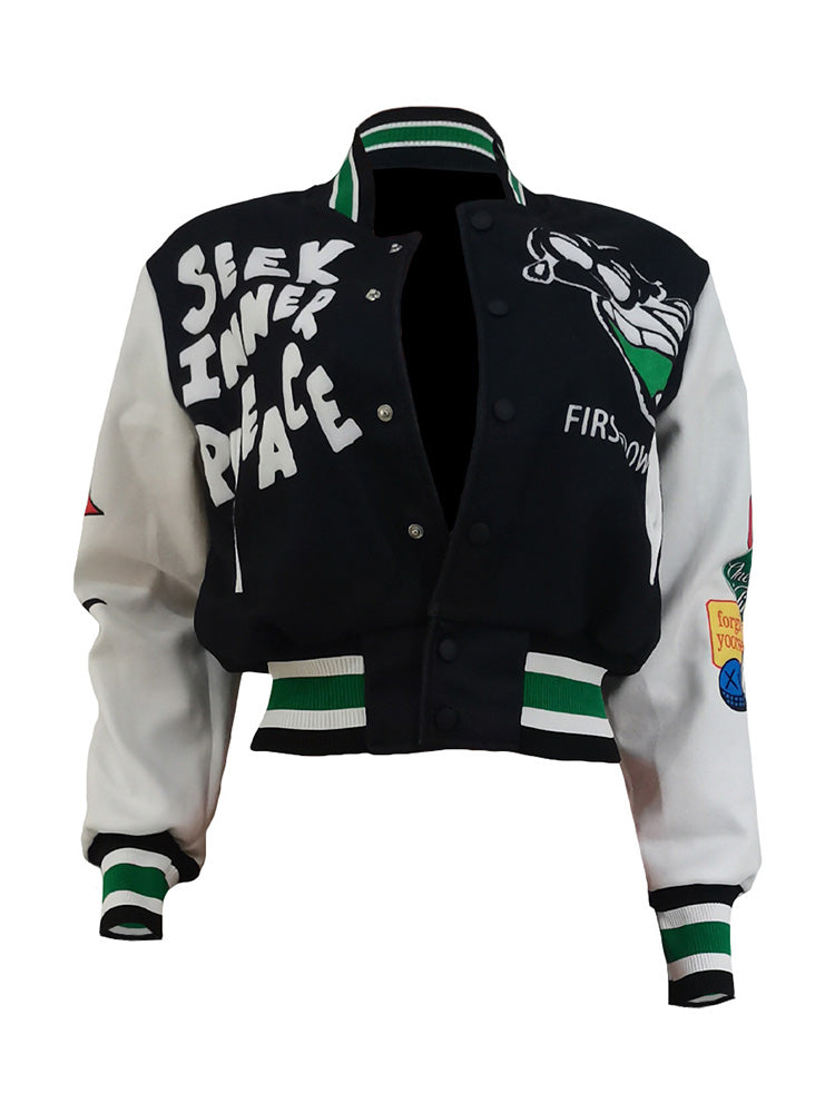 Letter Cropped Varsity Jacket Black / L