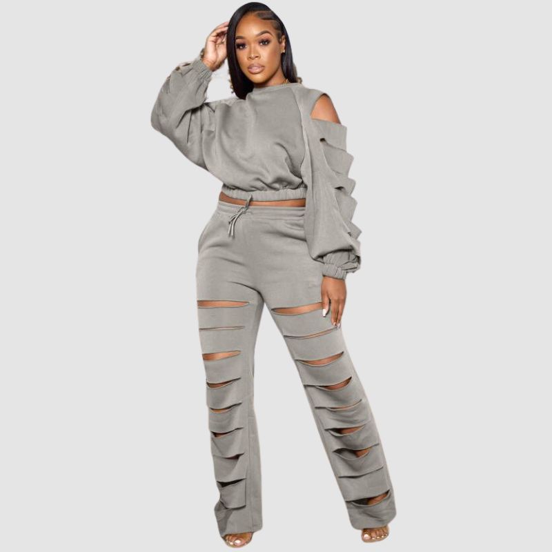Hollow Out Design Pant Set Red / 2XL