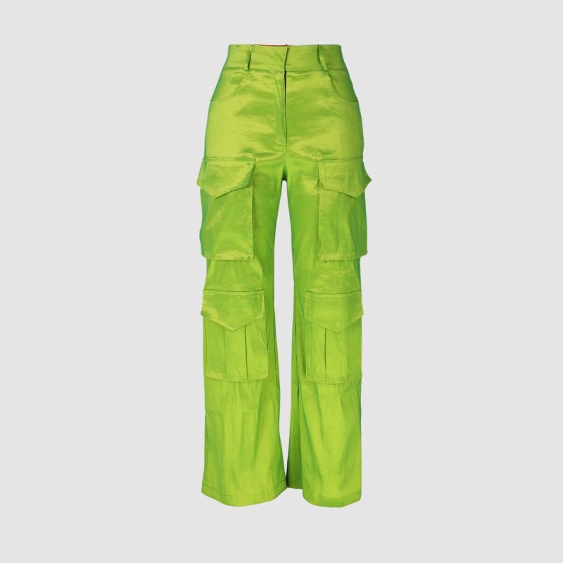 Solid Color Multi-Pocket High Waist Cargo Pants Green / 2XL