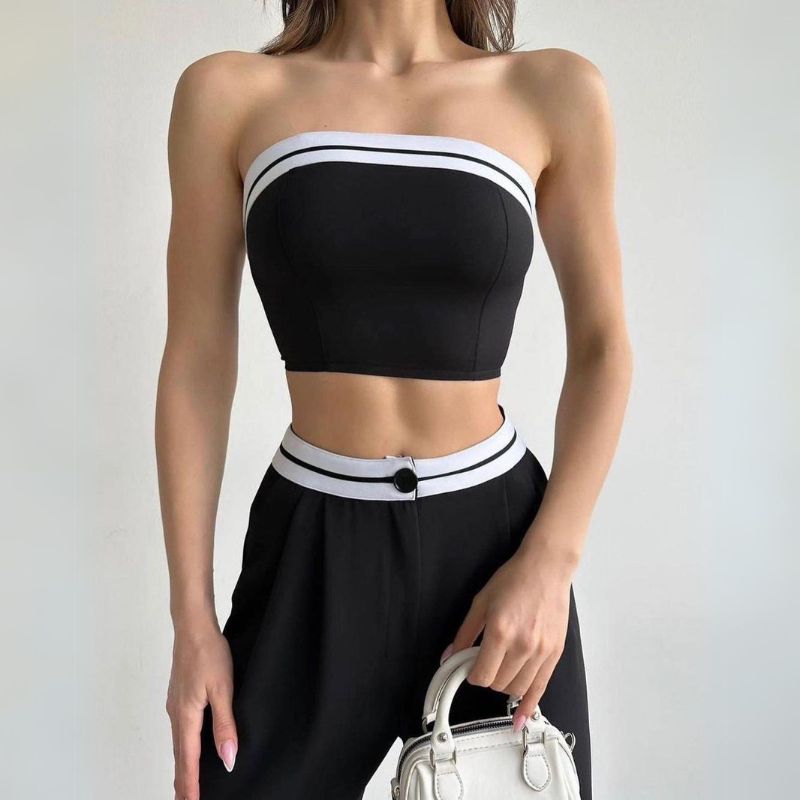 Tube Top & Wide Leg Trousers Set Grey / 2XL