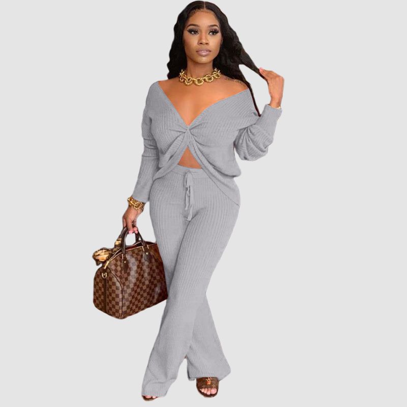 Thickened Ribbed Knit set Khaki / 2XL