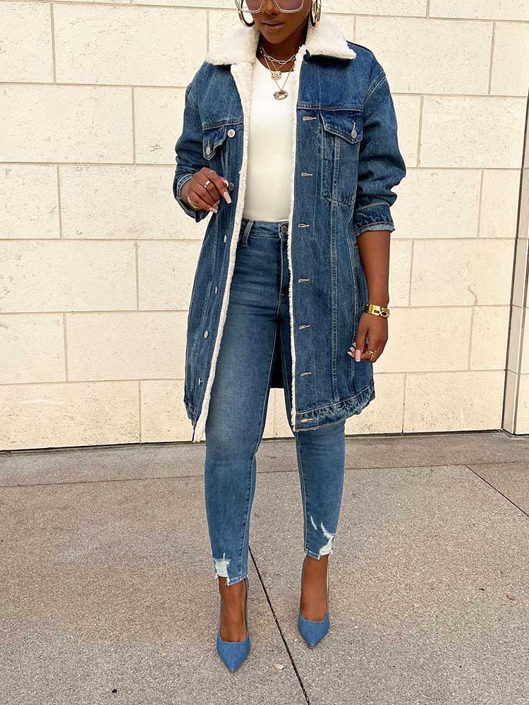 Fleece Lined Denim Coat Blue / M