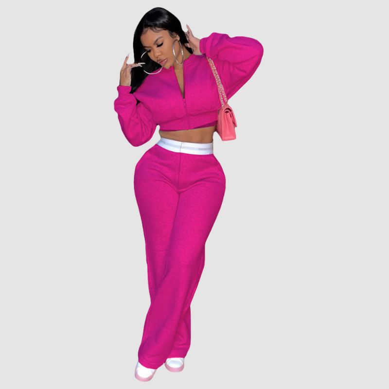 Zipper Sweatshirt & Wide Leg Pant Set Green / 2XL