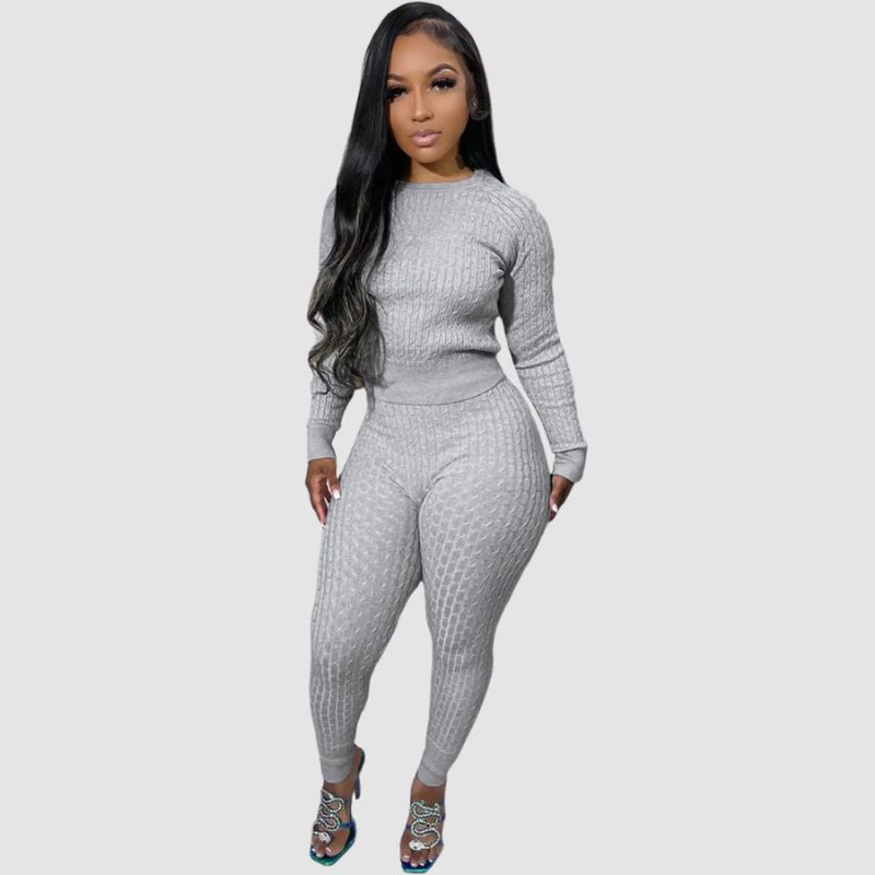 Solid Color Bodycon Sweater Set Rose / 2XL