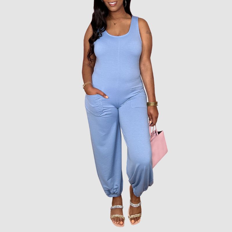 Sleeveless Solid Color Jumpsuits Grey / 2XL