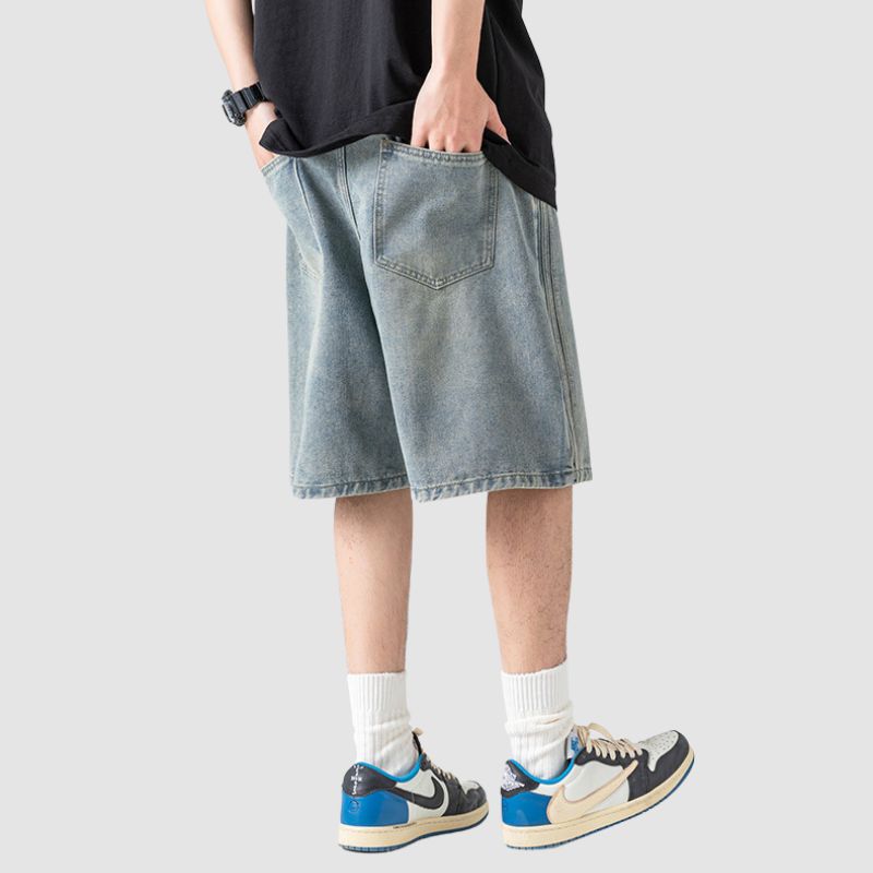 Side Embroidered Washed Jorts Black / M