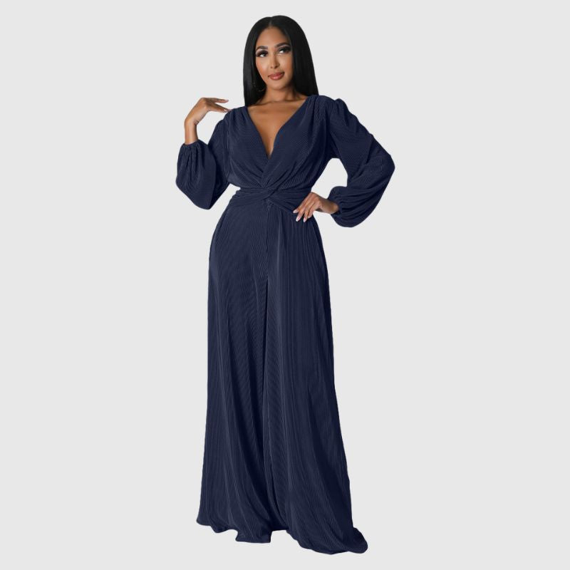 Pleated Long Sleeve Jumpsuits Rose / M