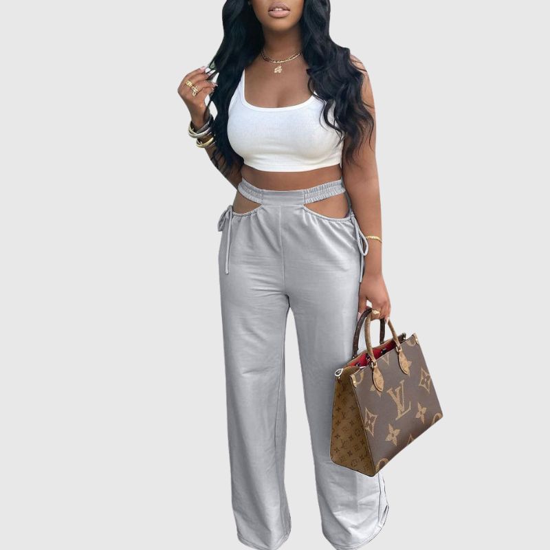 Solid Cut Out Pants Black / 2XL