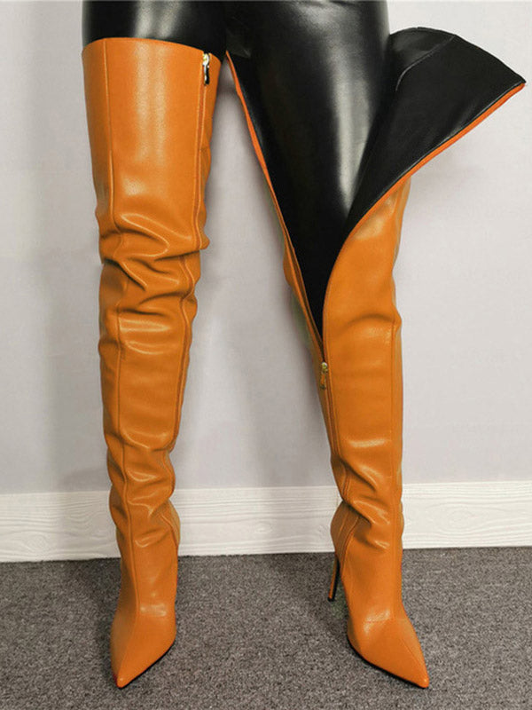 Full Zip Over The Knee Leather Boots Red / 7.5/8