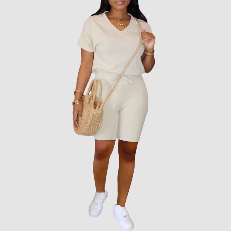 V Neck Tee & Short Pant Set Black / 2XL