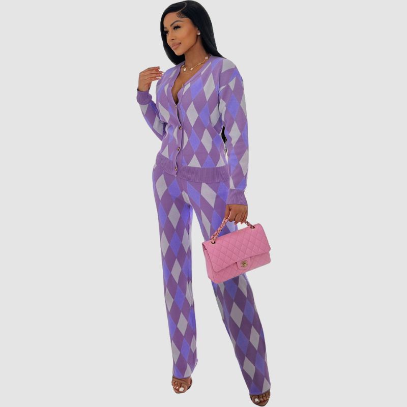 Argyle pattern pants set Pink / 2XL