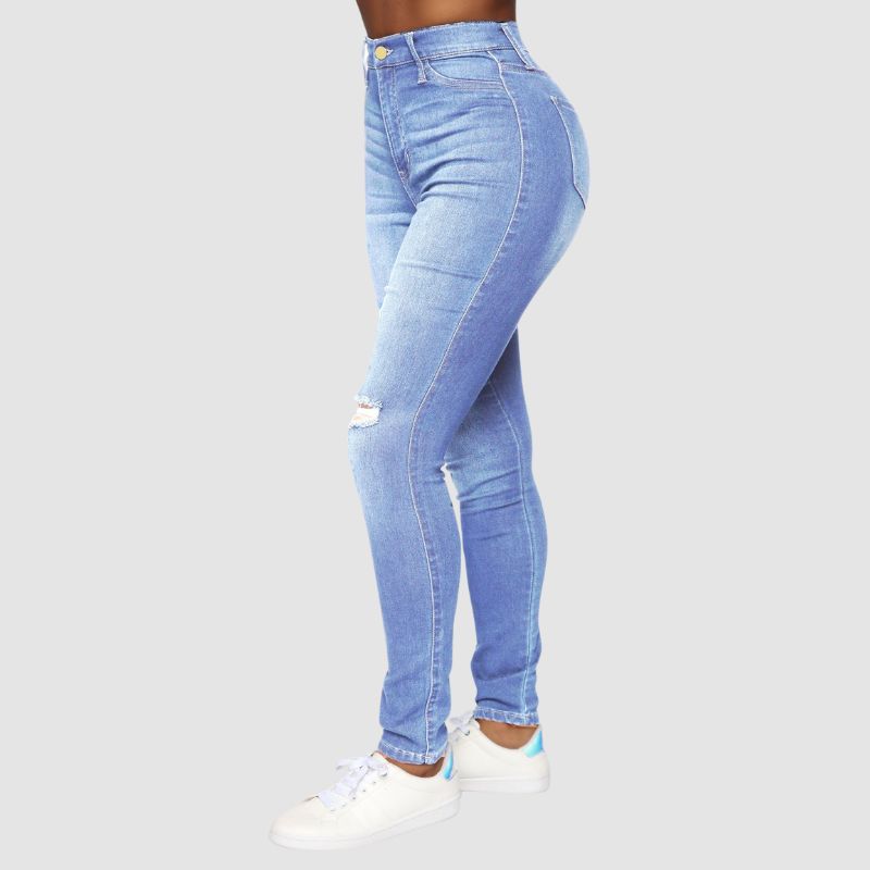 Ripped Design High Elasticity Jeans Dark Blue / 2XL
