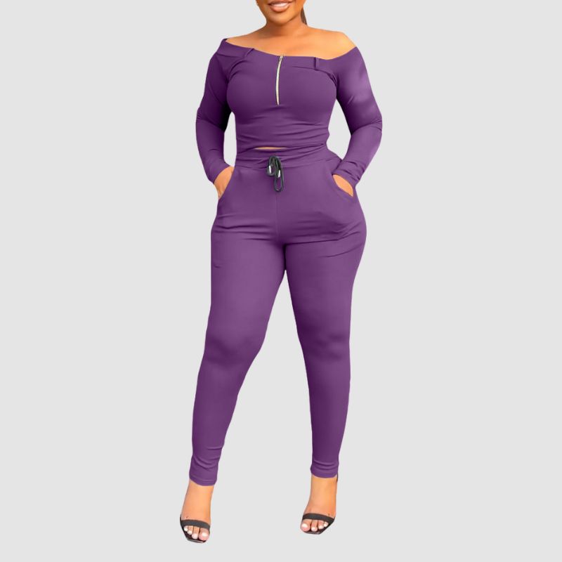 Off-Shoulder Bodycon Pants Set Green / 2XL