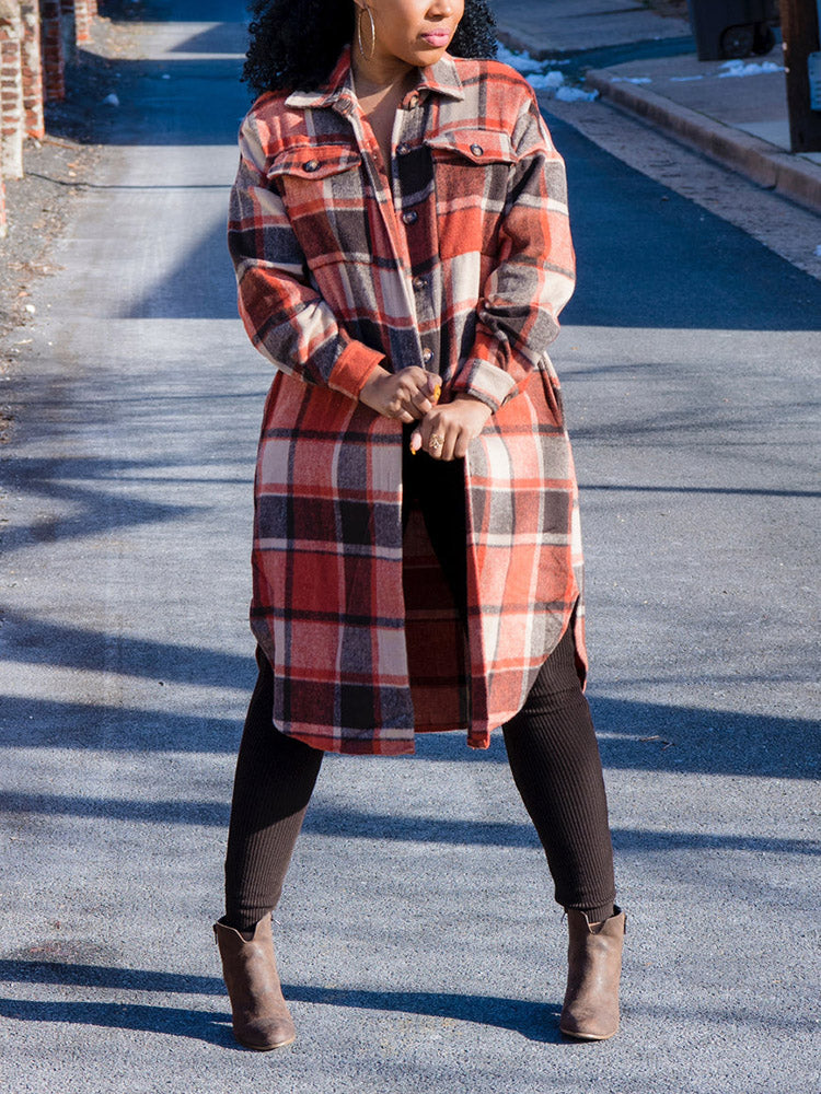 Flannel Pocket Plaid Cardigan Orange / XL