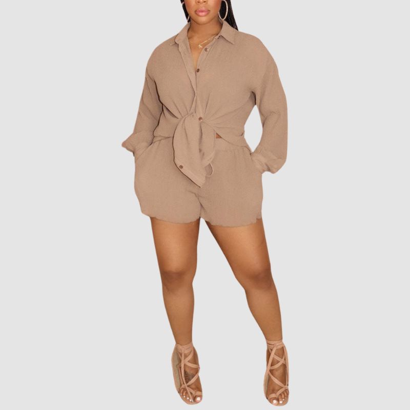 Solid Color Casual Shirts & Shorts Set Green / 2XL