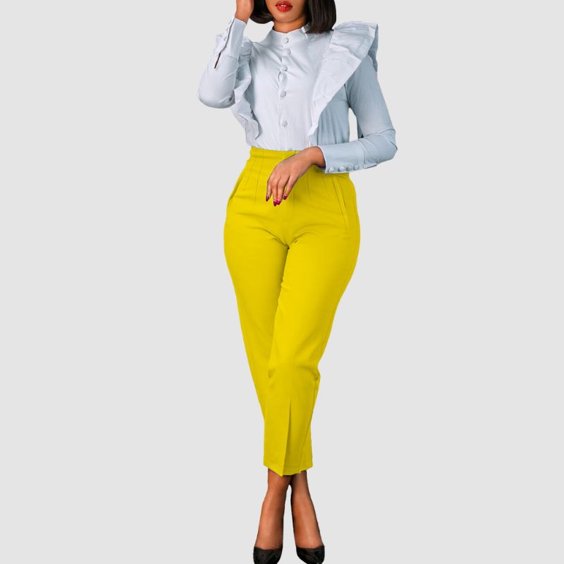 High-Waisted Solid Color Trousers Black / 2XL