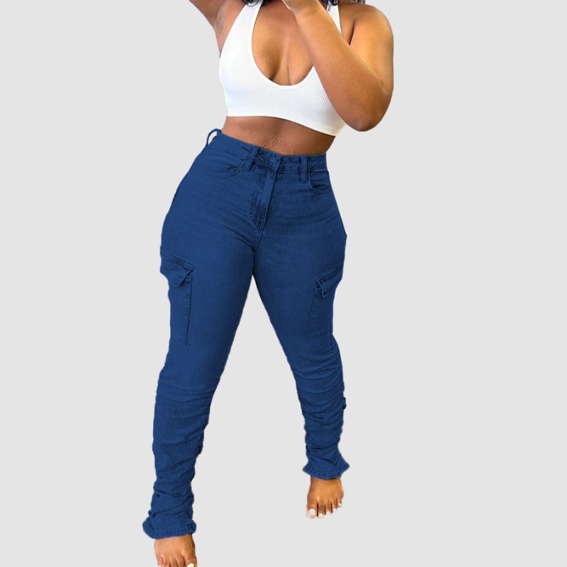 Side Pocket High Elasticity Jeans Light Blue / 2XL