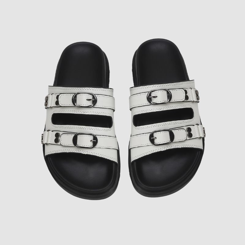 Solid Color Buckle Platform Slippers Black / EU:39:US Women's 8-8.5 Men's 5.5-6