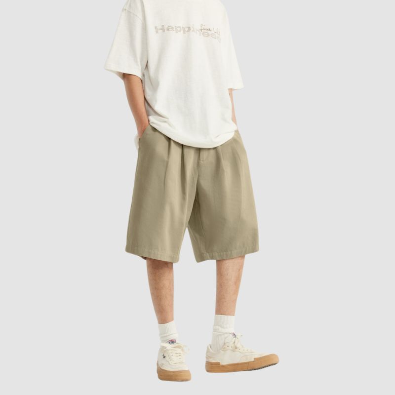 Pleated Design Suit Shorts Khaki / S