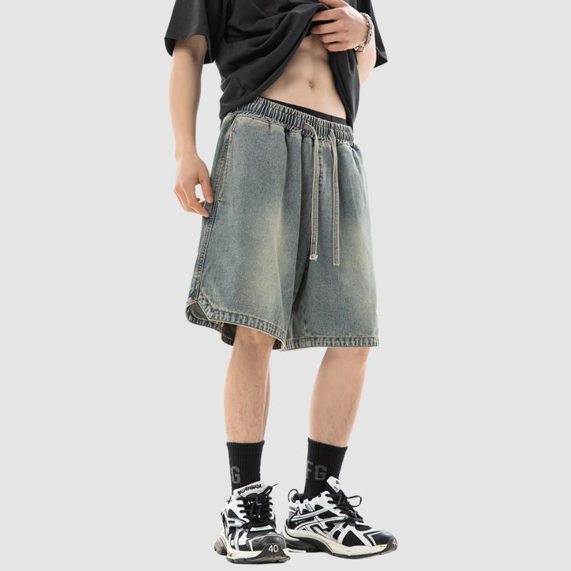 Slit Design Washed Jorts Black / 3XL