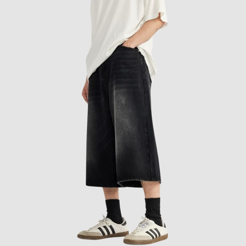 Washed Wide Leg Jorts Dark Blue / M