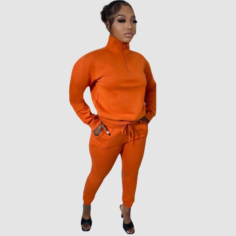 Zipper Sweatshirt & Drawstring Waist Pants Set Purple / 2XL