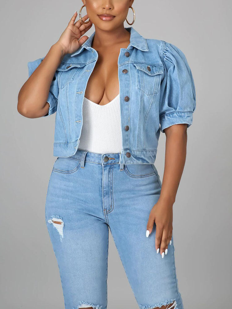 Puff Short Sleeve Denim Jacket Light Blue / S