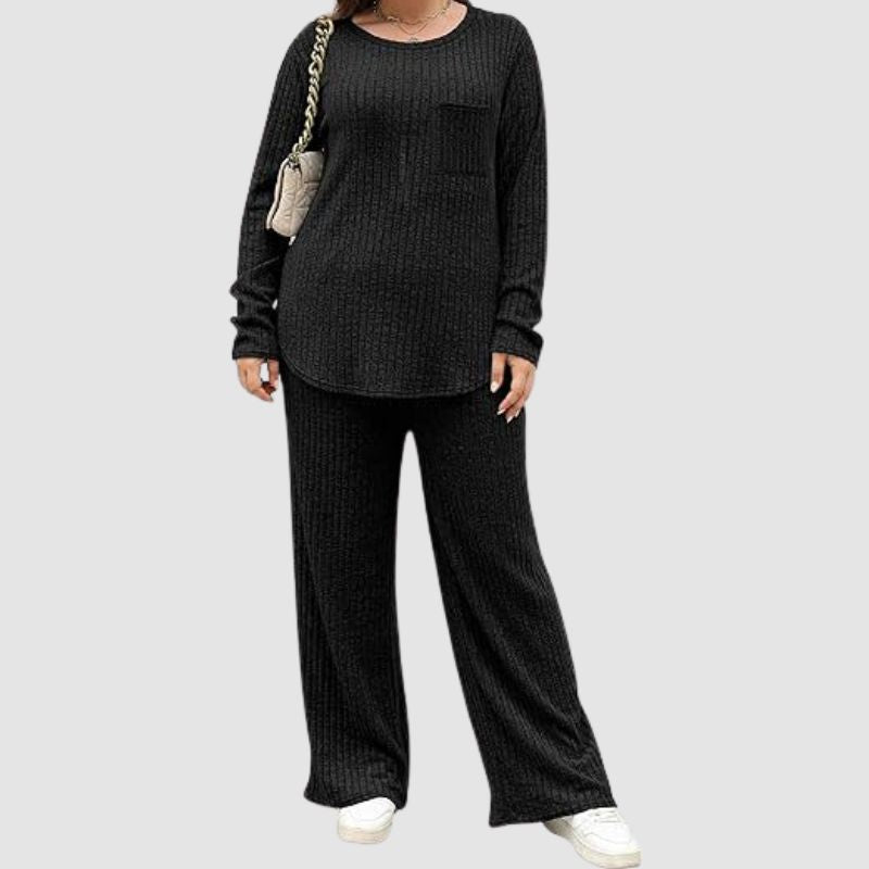 Plus Size Solid Color Knit Set Black / 5XL