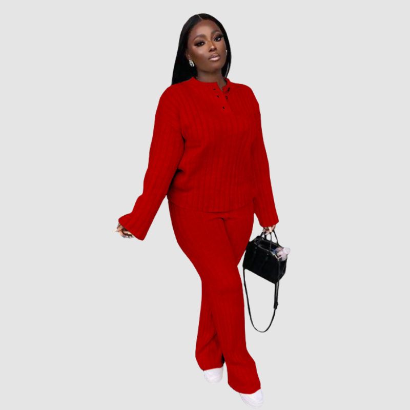 Solid Color Knitted Sweater Set White / S
