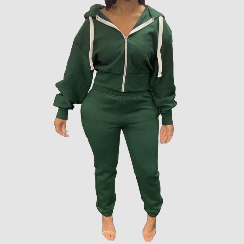 Solid Color Zip Hoodies Pant Set Grey / XL