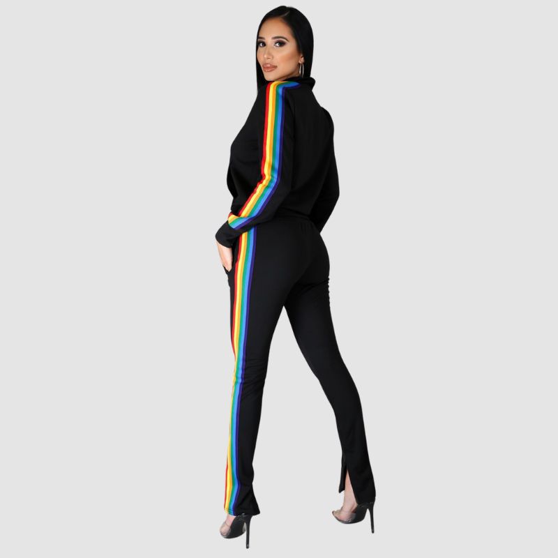 Rainbow Stripe Patchwork Design Set Black / S