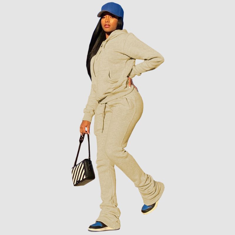 Solid Color Hoodies & Piled Pant Set Pink / 2XL