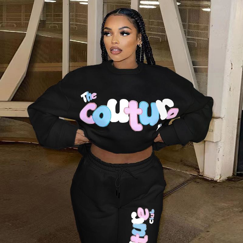 Letter Printed Design Sweatshirt Set White / M