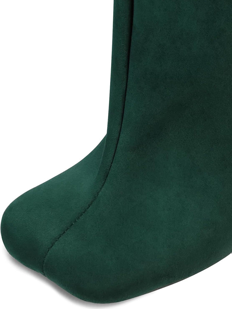 Suede Wide Calf Square Toe Boots Dark Green / 10