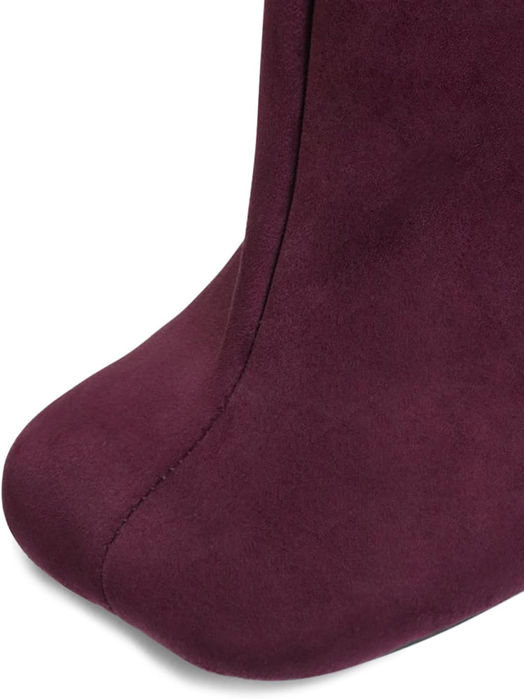 Suede Wide Calf Square Toe Boots Burgundy / 8.5