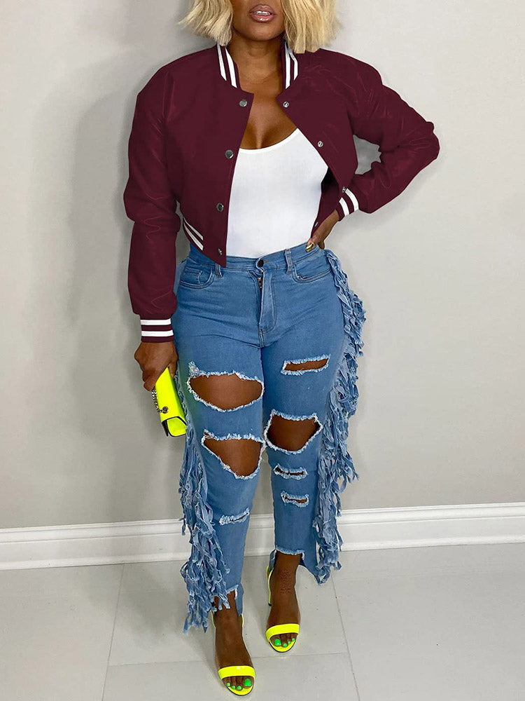 Varsity Button Down Crop Jacket Blue / 2XL